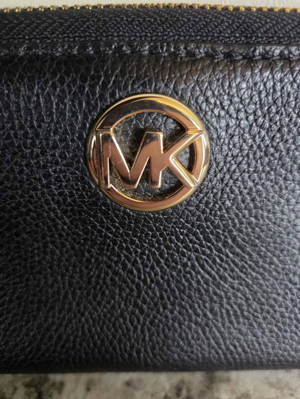 Michael Kors Black Leather Wristlet with Gold MK Emblem - Picture 5 of 5